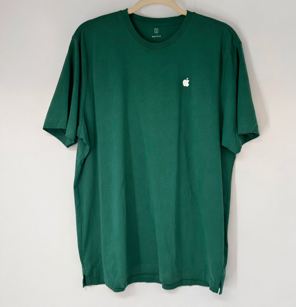 Apple T Shirt Mens L Green Crew Neck Short Sleeve Tech Logo Graphic Employee